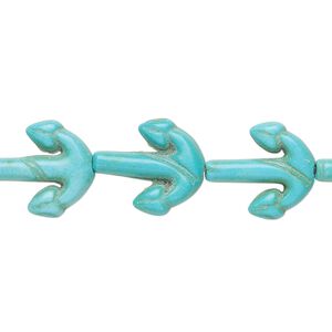 Bead, "turquoise" (resin) (imitation), blue-green, 15x14mm-16x14mm anchor. Sold per 15-inch strand.