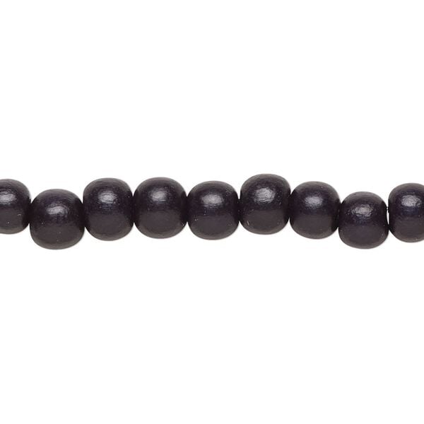 Bead 1pkg1, Taiwanese cheesewood (dyed / waxed), black, 5-6mm round, 15-1/2 to 16 inches. image number 0