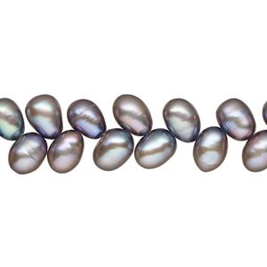 Pearl, cultured freshwater (dyed), lilac bronze, 6x5mm-9x6mm herringbone-drilled rice, C+ grade. Sold per 15-inch strand.