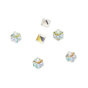 Flat back 6pk crystal AB foil back, Preciosa Czech crystal rhinestone 4mm cube