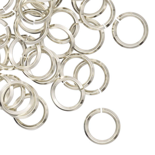 Jump ring, copper / zinc / nickel, nickel silver, 10mm hand-cut round diamond wire, 7.3mm inside diameter, 16 gauge. Sold per pkg of 50. image number 0