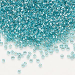 Seed bead, Preciosa Ornela Czech glass, pkg/500g, #11 rocaille, translucent solgel dyed silver-lined teal, (78165).