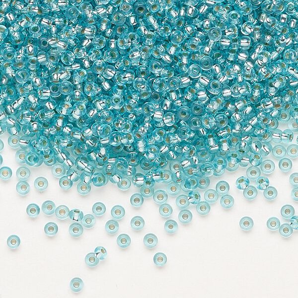Seed bead, Preciosa Ornela Czech glass, pkg/500g, #11 rocaille, translucent solgel dyed silver-lined teal, (78165). image number 0