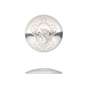 Component, sterling silver, 19mm single-sided round Concho with turtle design. Sold individually.