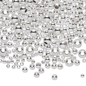 Bead mix, sterling silver, 2-5mm seamless-look round. Sold per 1/4 troy ounce pkg, approximately 130 beads.