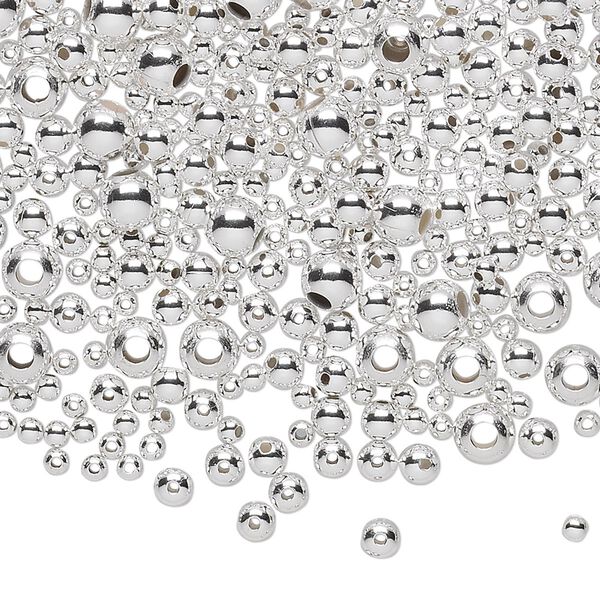 Bead mix, sterling silver, 2-5mm seamless-look round. Sold per 1-troy ounce pkg, approximately 520-540 beads. image number 0