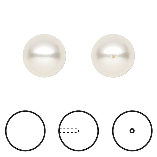 Pearl 100pk white, Swarovski® 12mm half-drilled round 5818 image number 0