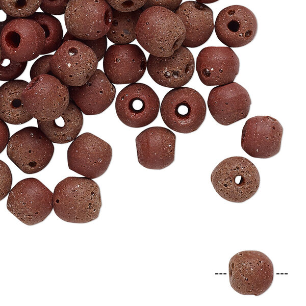 Bead, vintage Czech lampworked glass, opaque brown, 6-7mm round. Sold per pkg of 100. image number 0