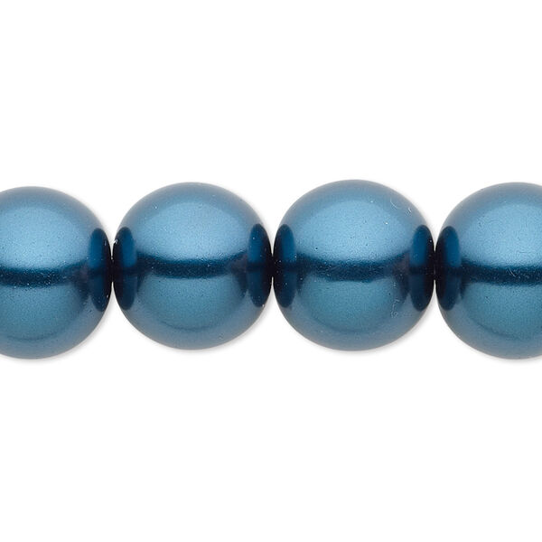 Bead, crystal pearl, teal, 14mm round. Sold per 15-1/2" to 16" strand, approximately 25 beads. image number 0