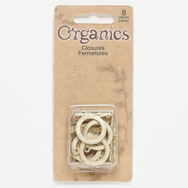 Clasp, toggle, gold-finished "pewter" (zinc-based alloy), matte, 18mm textured round and 19mm textured flat round. Sold per pkg of 8. image number 0