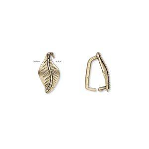 Bail, ice-pick, antiqued brass, 12.5x6.5mm leaf, 8mm grip length. Sold per pkg of 2.