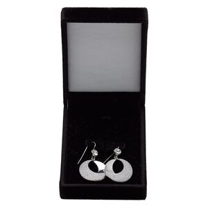 Earring, Czech glass rhinestone with rhodium-finished brass and steel, clear with silver-colored glitter, 44mm with two-tone round go-go and fishhook ear wire. Sold per pair.