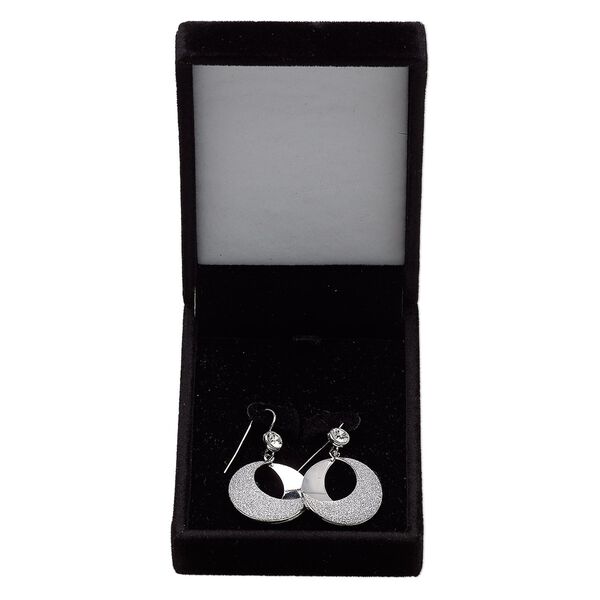 Earring, Czech glass rhinestone with rhodium-finished brass and steel, clear with silver-colored glitter, 44mm with two-tone round go-go and fishhook ear wire. Sold per pair. image number 0