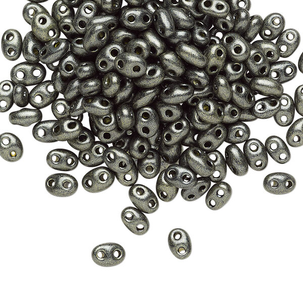 Seed bead, Preciosa Twin™ Czech glass, pkg/250g, 5x2.5mm oval, opaque khaki green terra pearl black, (28986). image number 0