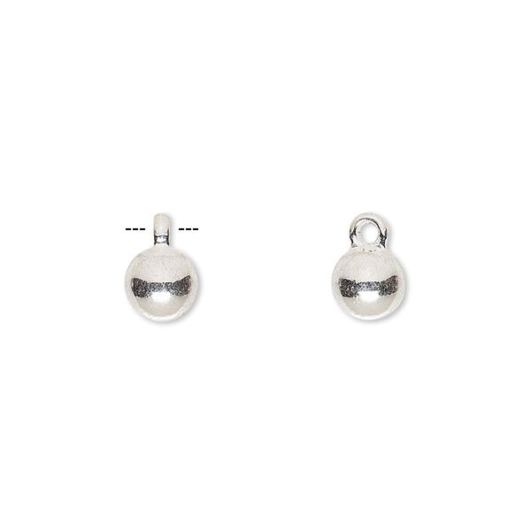 Drop, silver-finished "pewter" (zinc-based alloy), 6mm round. Sold per pkg of 10. image number 0