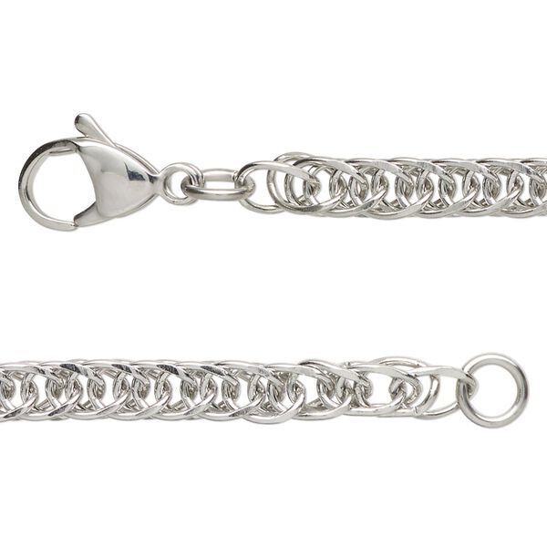 Chain, stainless steel, 5mm double curb, 24 inches with lobster claw clasp. Sold individually. image number 0