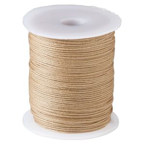 Cord, waxed cotton, light brown, 1mm, 20-pound test. Sold per 100-meter spool.