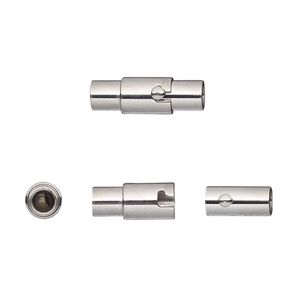 Clasp magnetic 1pkg1, 17x5mm locking round tube / fits 3mm cord, stainless steel 1-strand