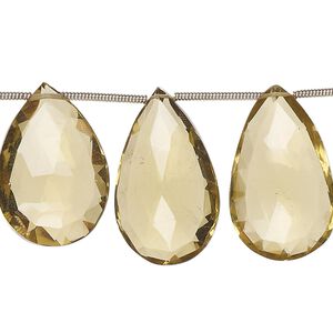 Golden quartz 1pkg9, hand-cut top-drilled faceted puffed teardrop bead 20x13mm-24x15mm