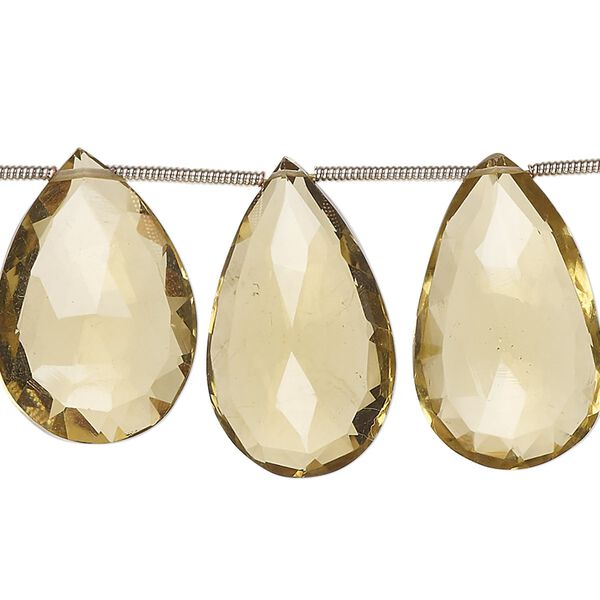 Golden quartz 1pkg9, hand-cut top-drilled faceted puffed teardrop bead 20x13mm-24x15mm image number 0