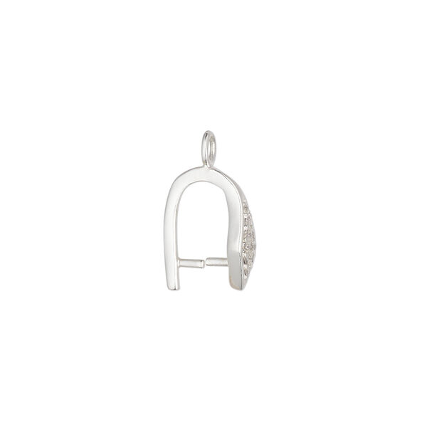 Bail, ice-pick, sterling silver and cubic zirconia, clear, 12x5mm diamond 7mm grip length. Sold individually. image number 1