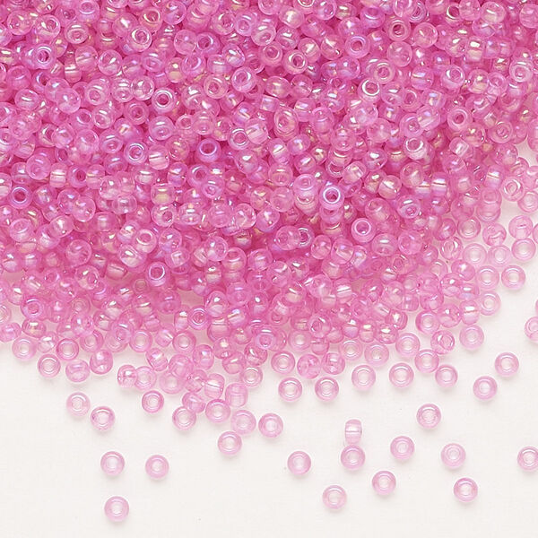 Seed bead, Preciosa Ornela Czech glass, pkg/50g, #11 rocaille, translucent solgel dyed rainbow pink, (41192). image number 0