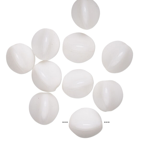 Bead, vintage German pressed glass, opaque white, 10x10mm-11x10mm 3-sided oval. Sold per pkg of 10. image number 0