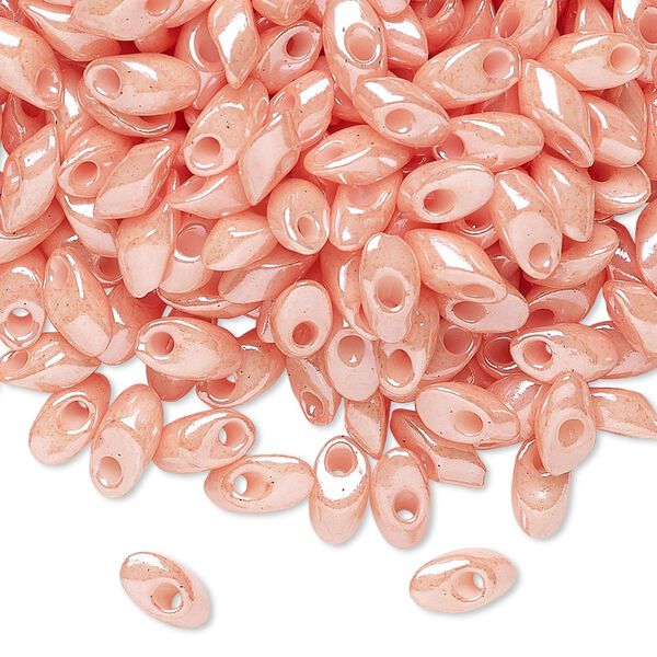 Seed bead, Miyuki, glass, pkg/50g, 7x4mm long magatama, opaque luster light salmon, (LMA-429). image number 0