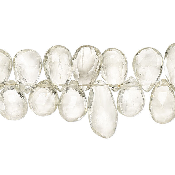 Bead, green quartz (heated), light, 10x7mm-16x8mm hand-cut top-drilled faceted puffed teardrop, B grade, Mohs hardness 7. Sold per 4-inch strand. image number 0