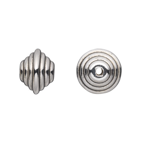 Bead, antiqued silver-finished copper-coated plastic, 14x11mm saucer. Sold per 50-gram pkg, approximately 45 beads. image number 0