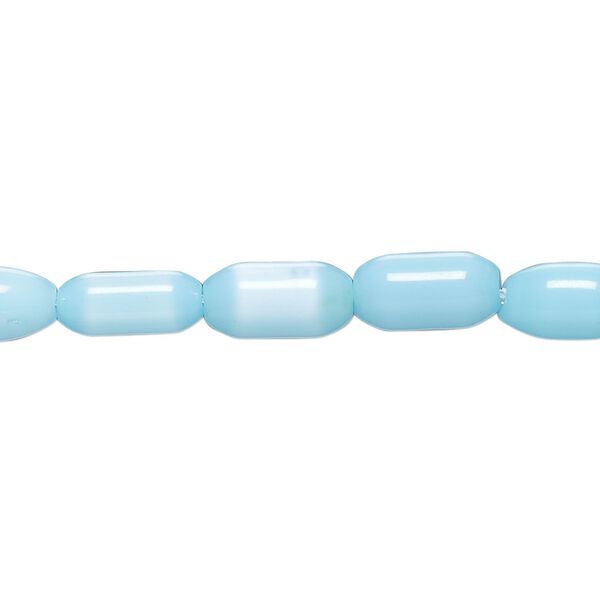 Bead, cat's eye glass (fiber optic glass), sky blue, 9x5mm-11x6mm barrel. Sold per 15-inch strand, approximately 35 beads. image number 0