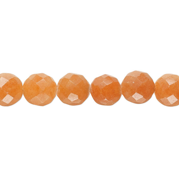 Bead, red aventurine (natural), 8mm hand-cut faceted round, B- grade, Mohs hardness 7. Sold per 8-inch strand. image number 0