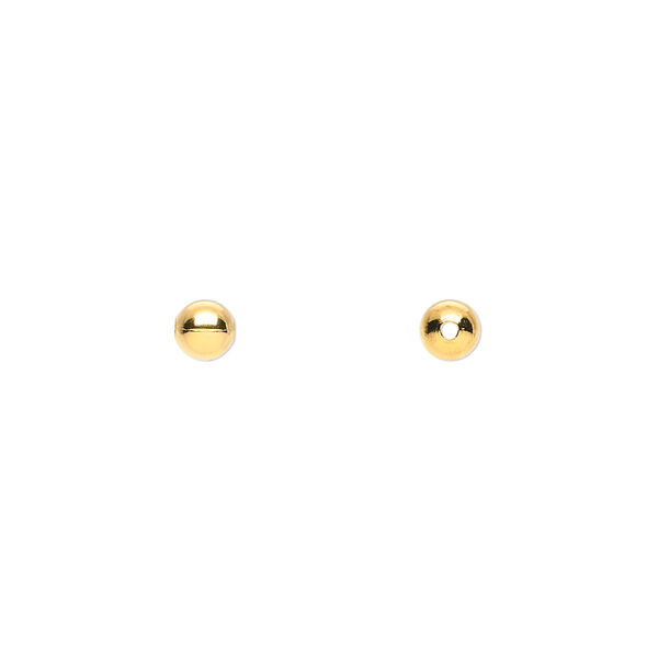 Bead, gold-plated brass, 4mm round. Sold per pkg of 1,000. image number 0