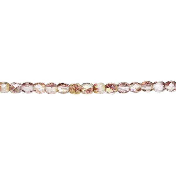 Bead, Czech fire-polished glass, pink and peach luster, 3mm faceted round. Sold per pkg of 1,200 (1 mass). image number 0