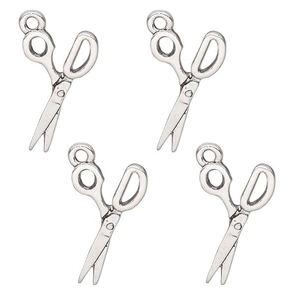 Charm, antique silver-finished "pewter" (zinc alloy), 20x18mm single-sided scissors. Sold per pkg of 4. image number 0