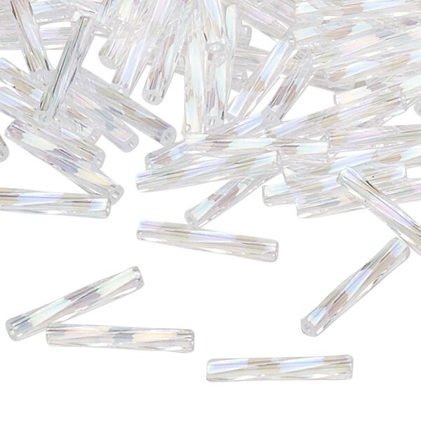 Bugle bead, Miyuki, glass, transparent pearl, (TW250), 12x2mm twisted. Sold per 50-gram pkg. image number 0