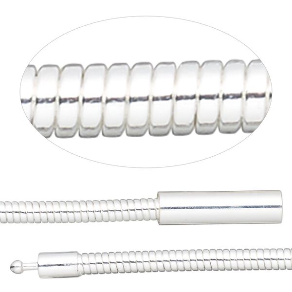 Chain, silver-plated brass, 3mm omega, 7 inches with pop-style clasp. Sold individually. image number 0