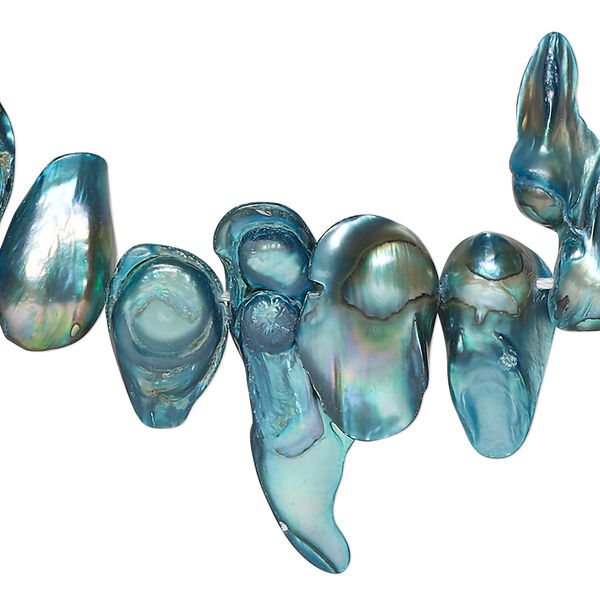 Pearl, cultured freshwater (dyed), blue spruce, 10x8mm-29x12mm baroque with 0.4mm hole, D grade, Mohs hardness 2-1/2 to 4. Sold per 15-inch strand. image number 0