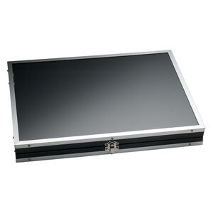 Display case, aluminum / acrylic / glass, black, 14 x 10-1/4 x 1-3/4 inches. Sold individually.