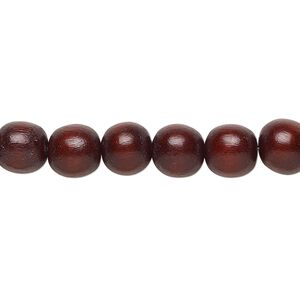 Bead, Taiwanese cheesewood (dyed / waxed), dark brown, 7-8mm round. Sold per pkg of (2) 15-1/2" to 16" strands.