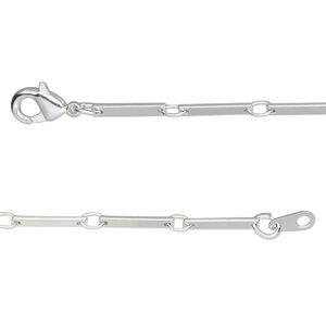 Chain 1pkg1 silver-plated bar & link, 2mm / lobster claw clasp, brass 18 inch
