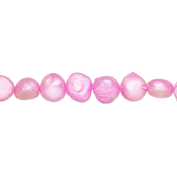 Pearl, cultured freshwater (dyed), hot pink, 6-7mm flat-sided potato, D grade, Mohs hardness 2-1/2 to 4. Sold per 16-inch strand. image number 0