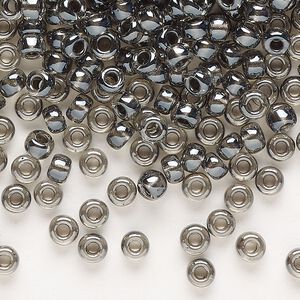 Seed bead, Miyuki, glass, pkg/250g, #6 rocaille, translucent steel-lined luster crystal clear (RR-2276).