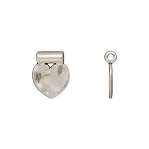 Pendant, slide, silver-finished "pewter" (zinc-based alloy), 14x11mm double-sided hammered flat heart with 1.7mm inside diameter. Sold per pkg of 20.