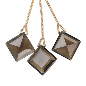 Smoky quartz 1pkg3, hand-cut top-drilled faceted diamond bead 18mm