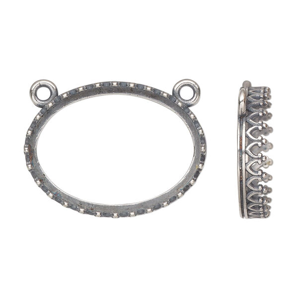 Connector, JBB Findings, antique silver-plated brass, 26.5x20mm oval with open back and decorative trim, 25x18mm oval bezel setting. Sold individually. image number 0