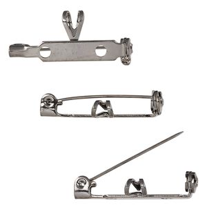 Pin back, gunmetal-finished steel and "pewter" (zinc-based alloy), 26x12mm with 7x4.5mm bail. Sold per pkg of 10.