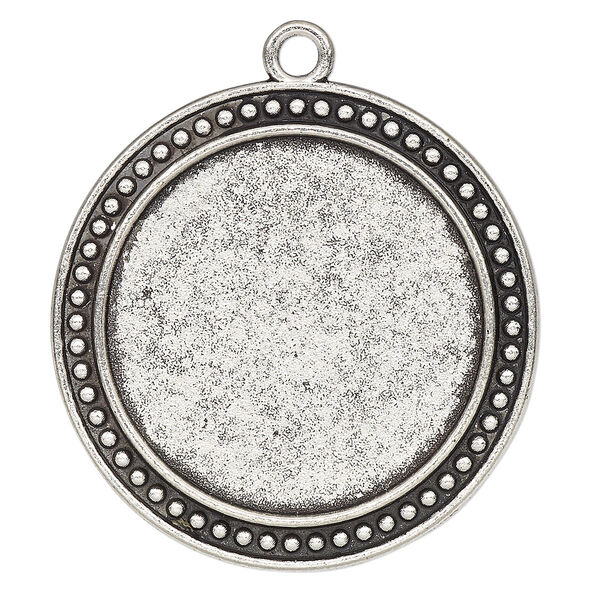 Focal, glue-in, antique silver-finished "pewter" (zinc-based alloy), 39mm single-sided round with 30mm round setting. Sold per pkg of 2. image number 0