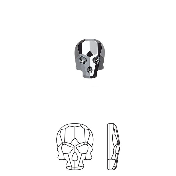Flat back 2pk jet hematite, Crystal Passions® 10x7.5mm skull 2856 image number 0