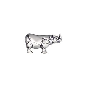 Bead, antique silver-plated brass, 19x10mm vertically-drilled 3D rhino. Sold individually.